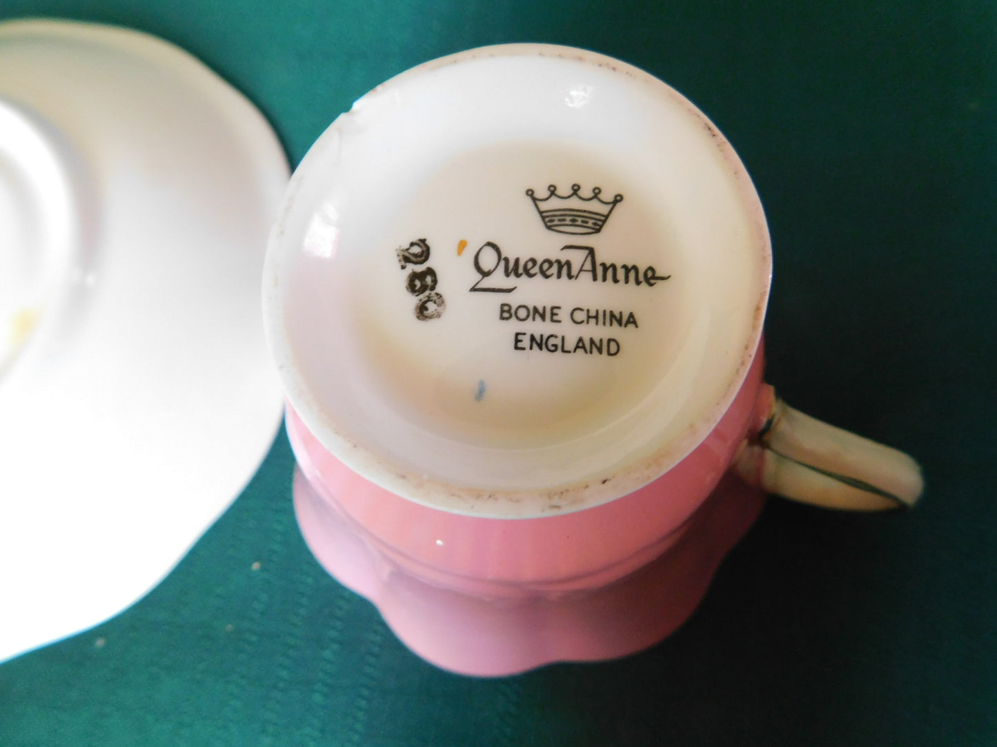 Rare Queen Anne 280 solid pink exterior floral interior cup and saucer