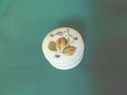 Vintage Porcelain Trinket Box with Autumn Floral Design – Hand-Painted Keepsake Container