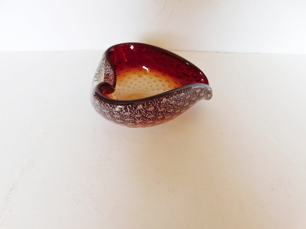 Hand‑Blown Red & Amber Art Glass Bowl – Sculptural Mid‑Century Style