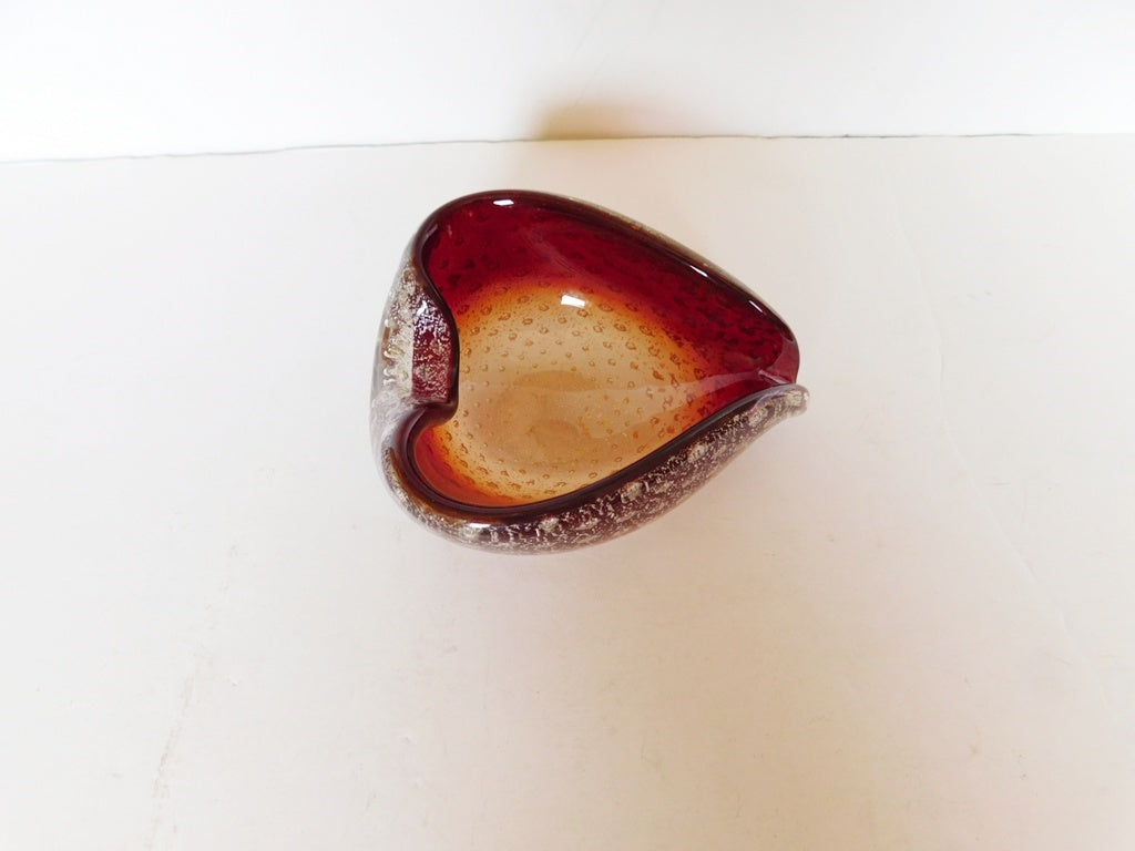 Hand‑Blown Red & Amber Art Glass Bowl – Sculptural Mid‑Century Style