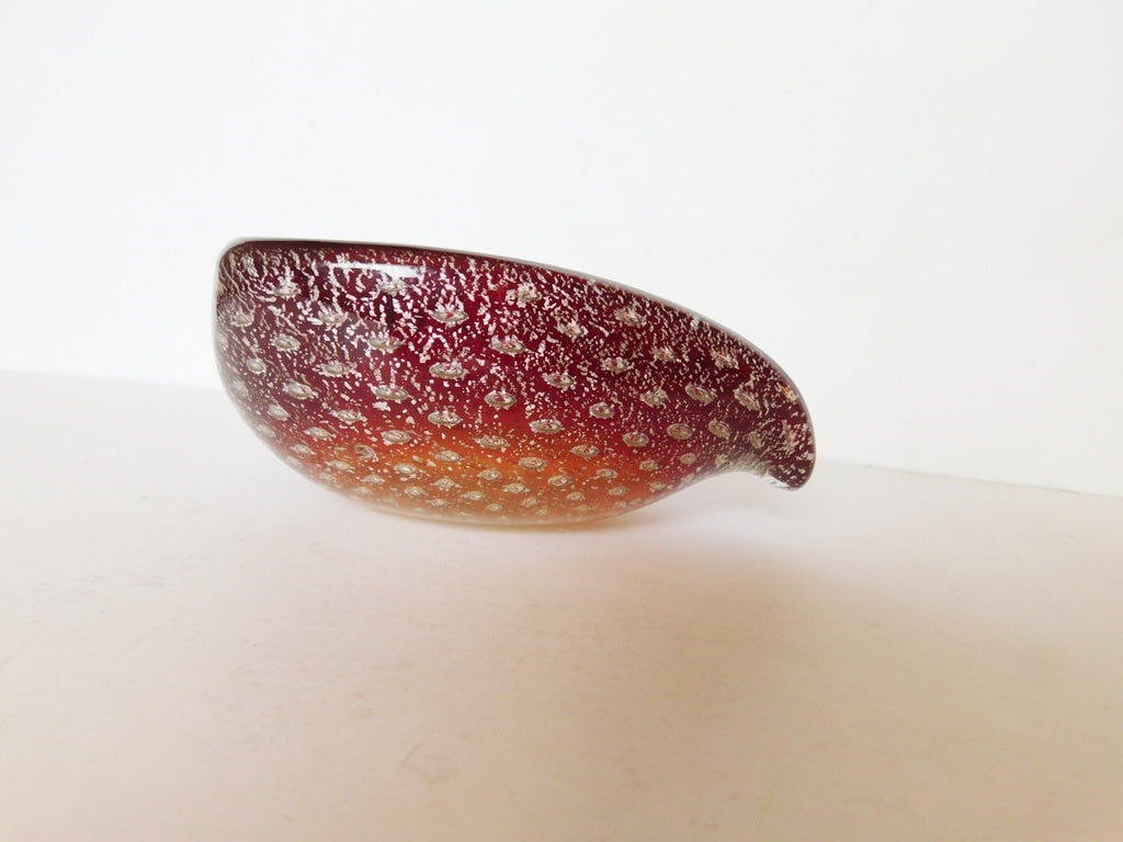 Hand‑Blown Red & Amber Art Glass Bowl – Sculptural Mid‑Century Style