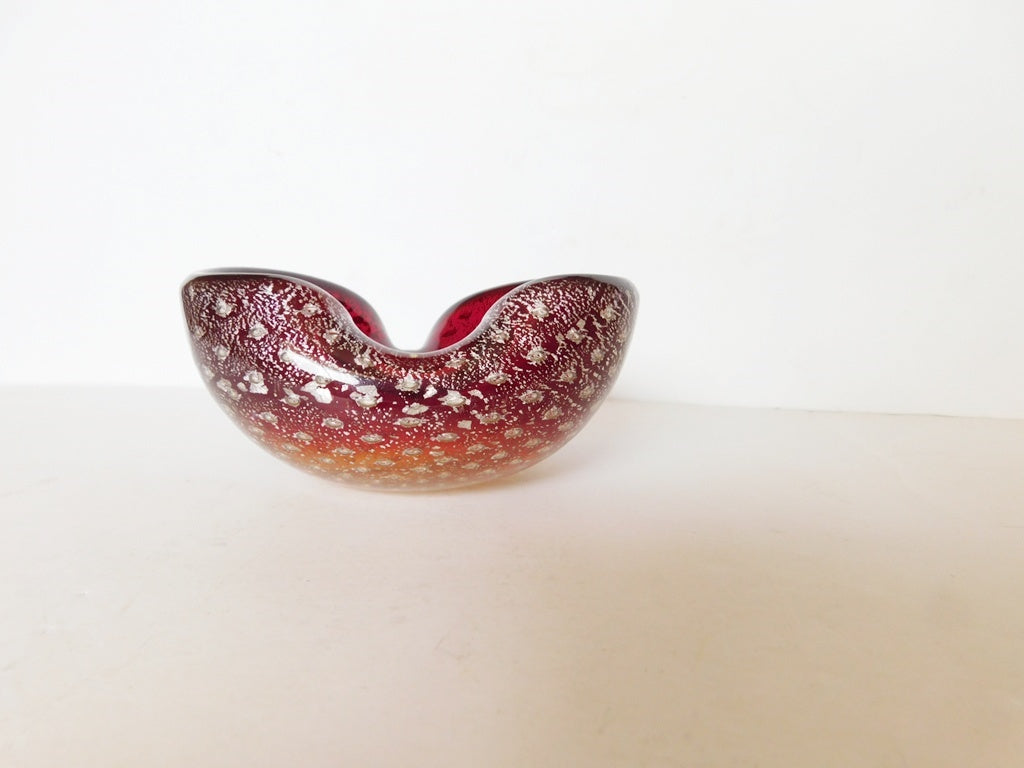 Hand‑Blown Red & Amber Art Glass Bowl – Sculptural Mid‑Century Style