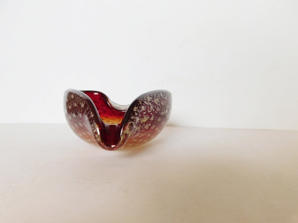Hand‑Blown Red & Amber Art Glass Bowl – Sculptural Mid‑Century Style