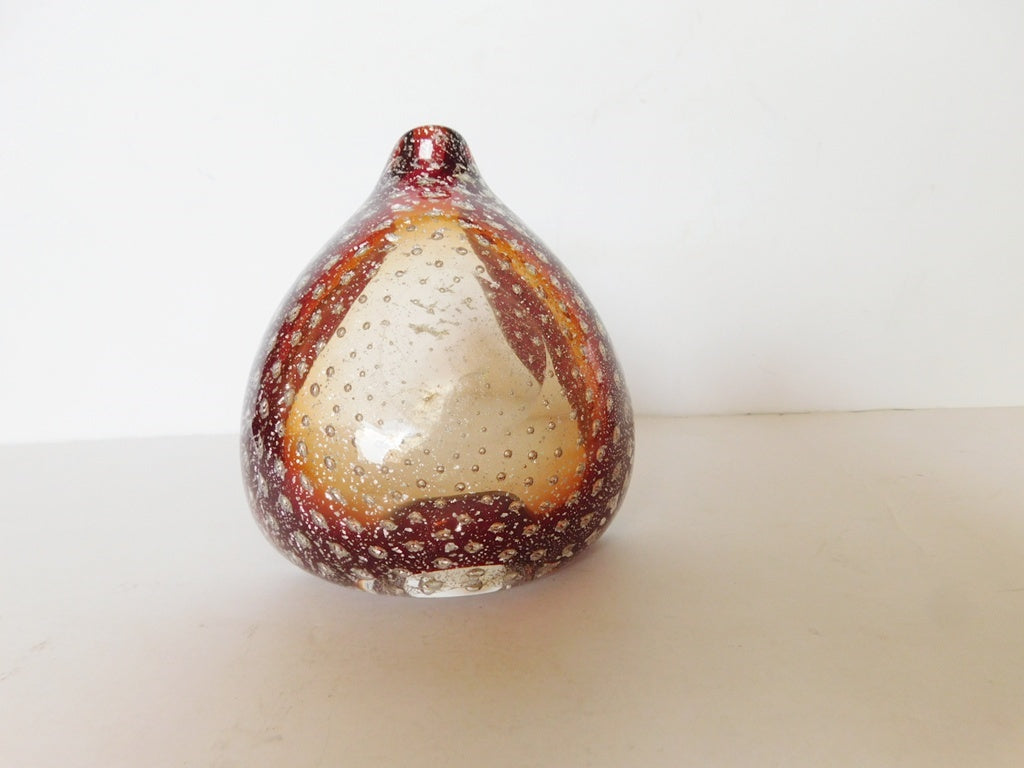 Hand‑Blown Red & Amber Art Glass Bowl – Sculptural Mid‑Century Style