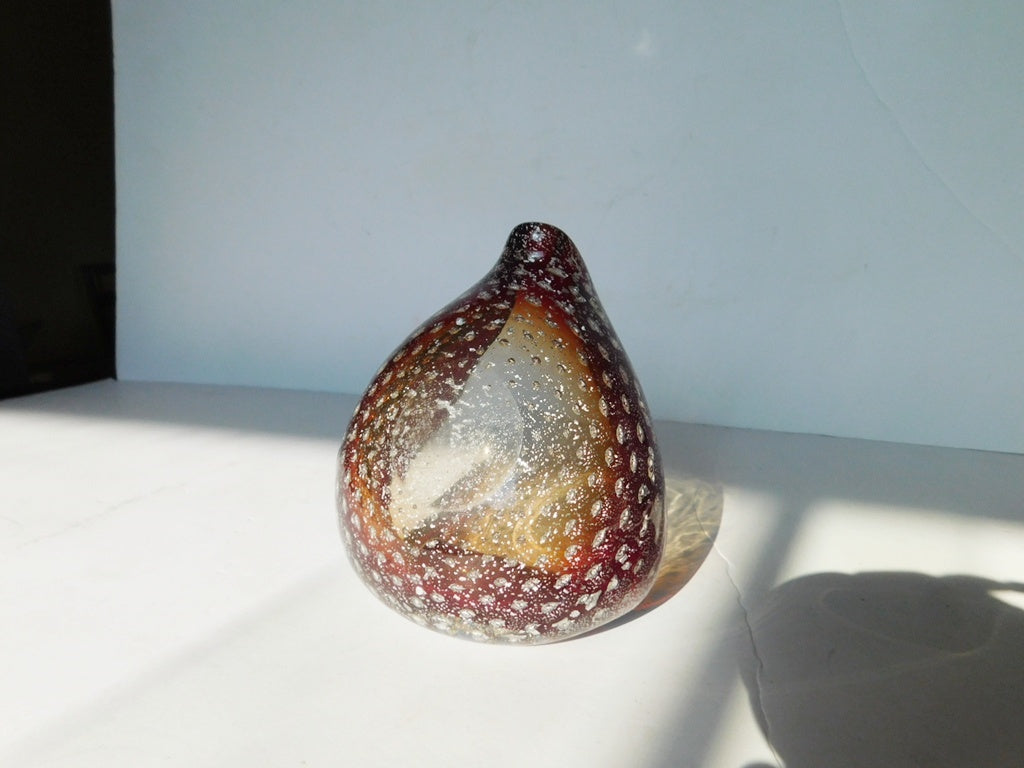 Hand‑Blown Red & Amber Art Glass Bowl – Sculptural Mid‑Century Style
