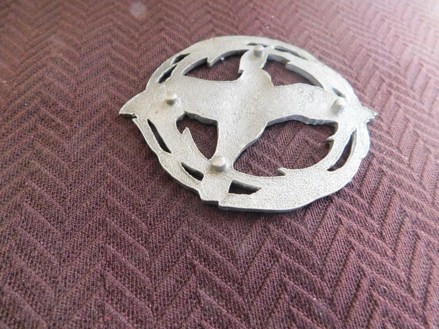 Pewter flying bird trivet or coaster VGU