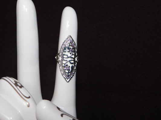 New sterling silver oval filigree ring size 7