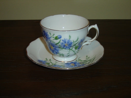 Royal Vale 7513 blue flower cup and saucer VGU