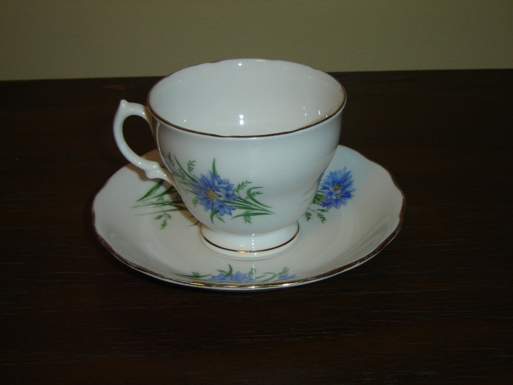 Royal Vale 7513 blue flower cup and saucer VGU