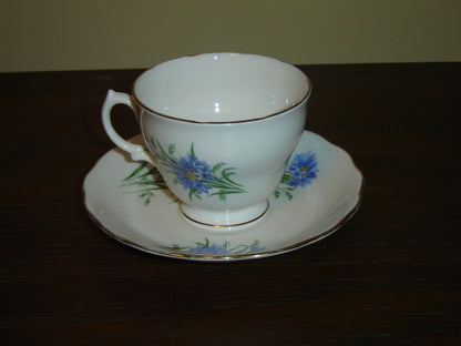 Royal Vale 7513 blue flower cup and saucer VGU