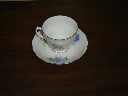 Royal Vale 7513 blue flower cup and saucer VGU