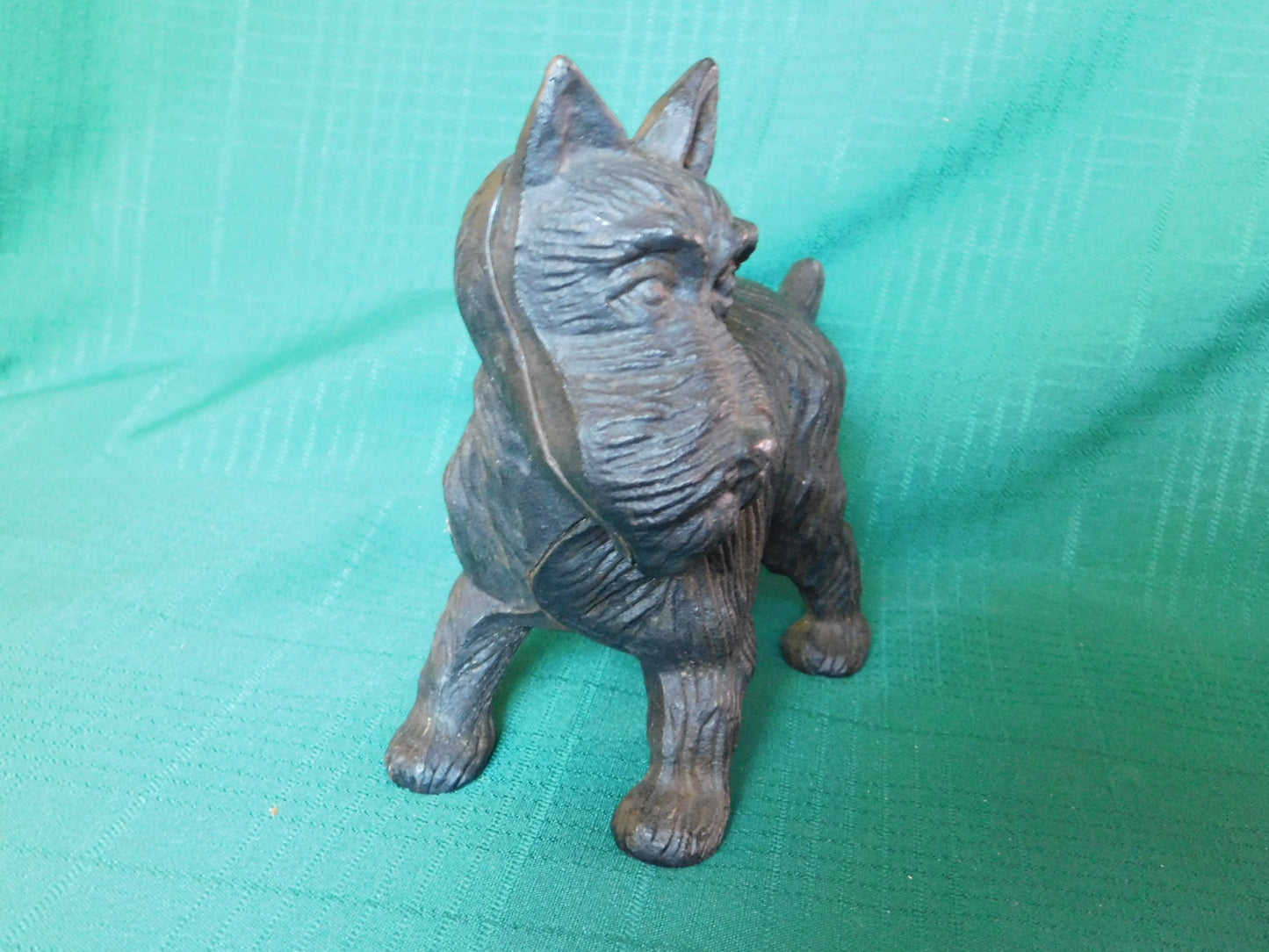 Vintage cast iron Scottish Terrier leg up door stop VGU