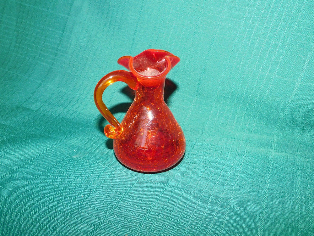 Handblown Amberina crackle glass cruet