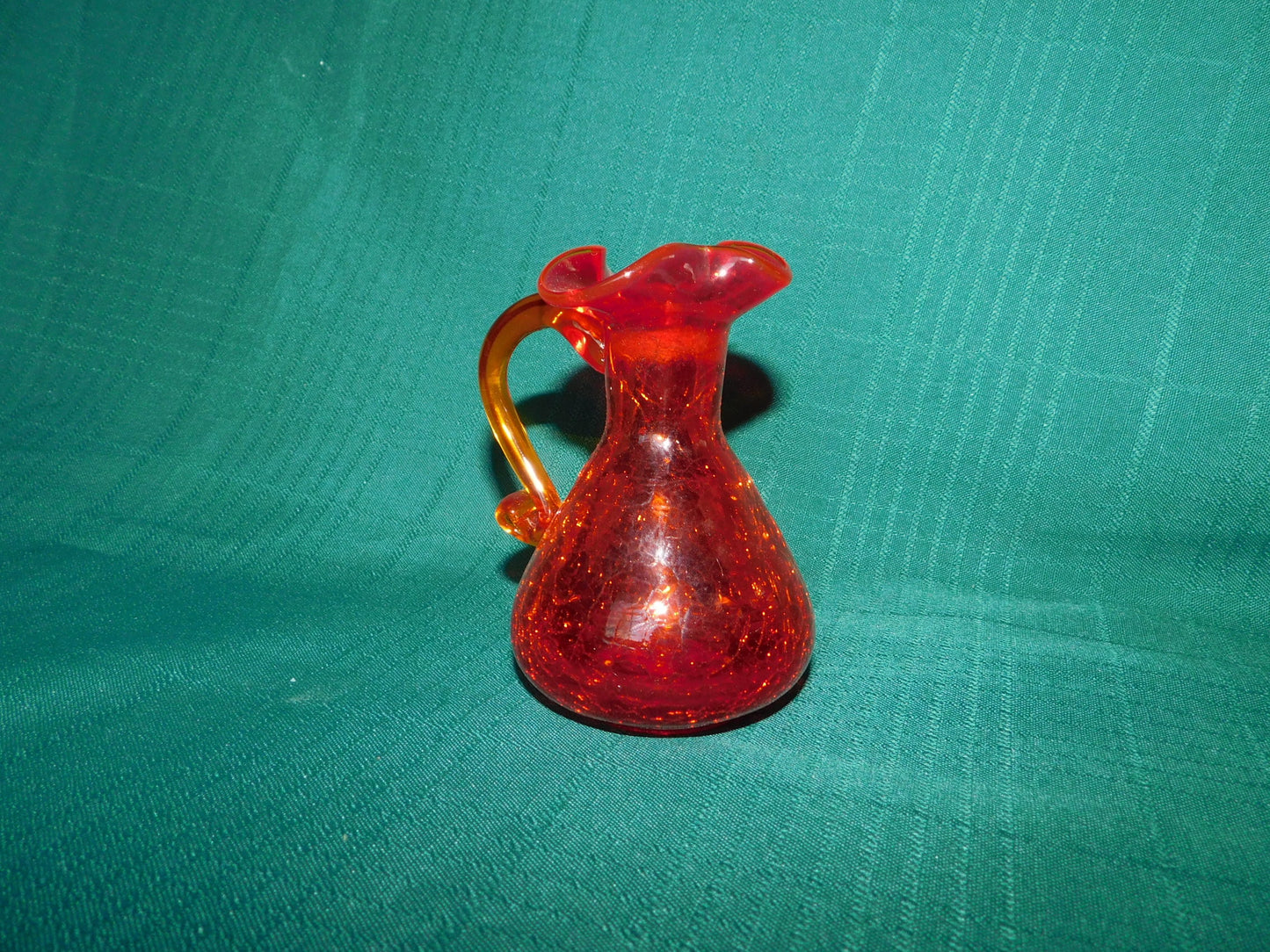 Handblown Amberina crackle glass cruet VGU