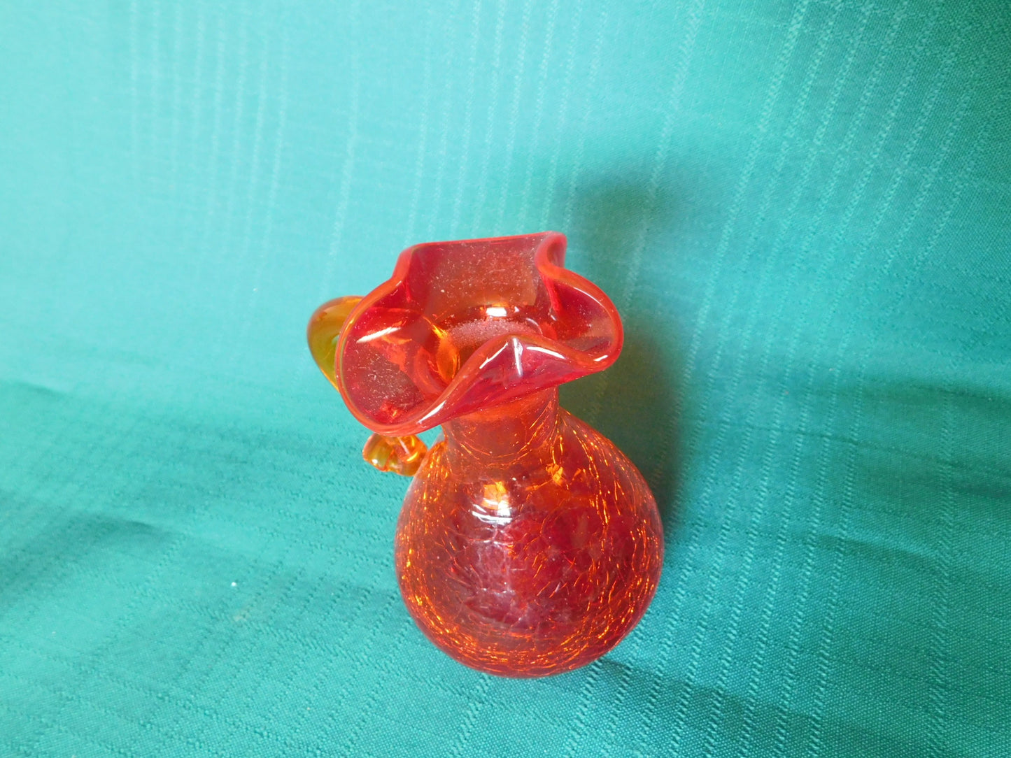 Handblown Amberina crackle glass cruet VGU