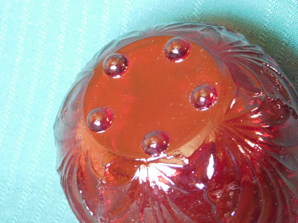 Exquisite Ruby Glass leaf candle holder near mint condition