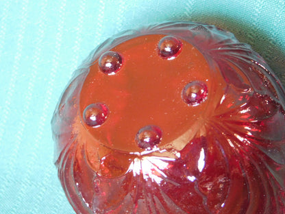 Exquisite Ruby Glass leaf candle holder near mint condition