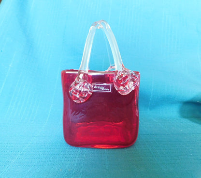 Red and clear art glass basket near mint condition