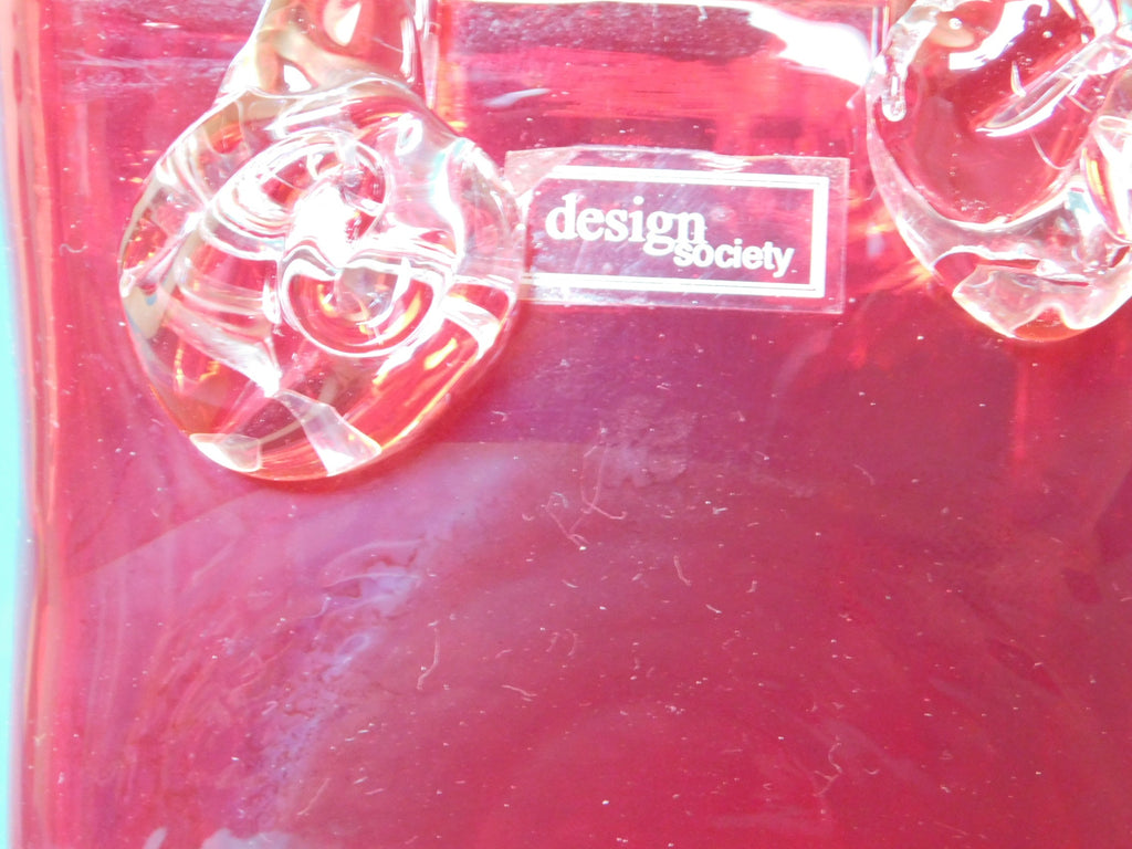 Red and clear art glass basket near mint condition