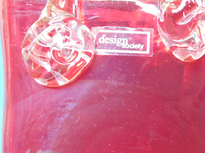 Red and clear art glass basket near mint condition