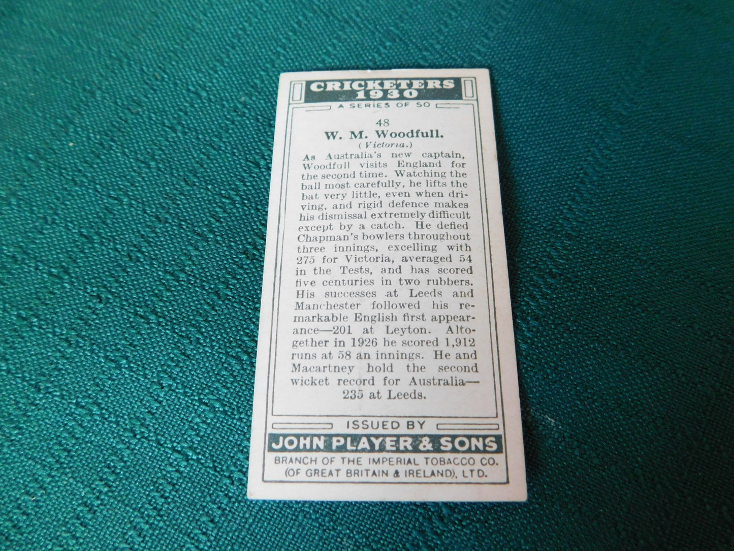 Players Cigarettes numbers 48 Cricketers and 7 Footballers Sports tobacco cards