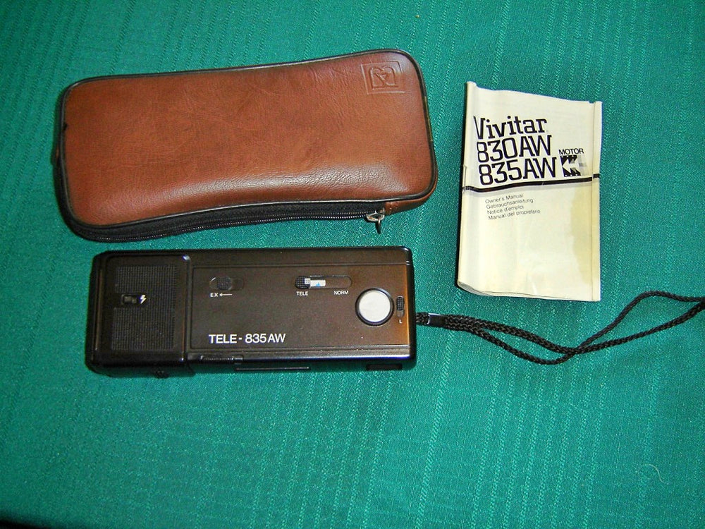 Vivitar TELE‑835AW 35mm Film Camera Set – Vintage Point‑and‑Shoot with Case & Manual