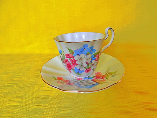 Adderley pink blue white floral 1260 cup and saucer VGU