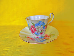 Adderley pink blue white floral 1260 cup and saucer VGU