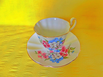 Adderley pink blue white floral 1260 cup and saucer VGU