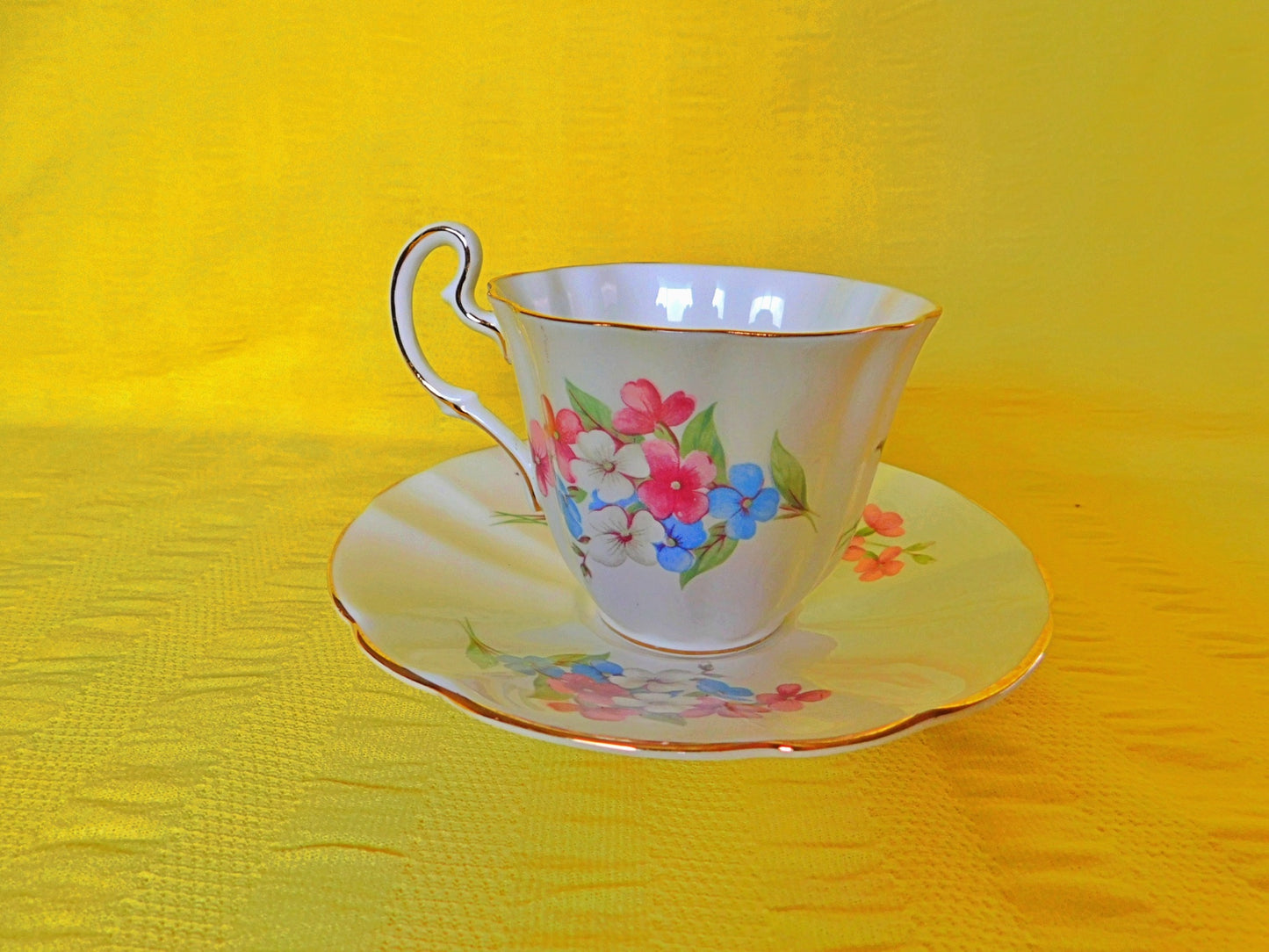 Adderley pink blue white floral 1260 cup and saucer VGU