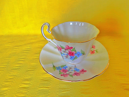 Adderley pink blue white floral 1260 cup and saucer VGU