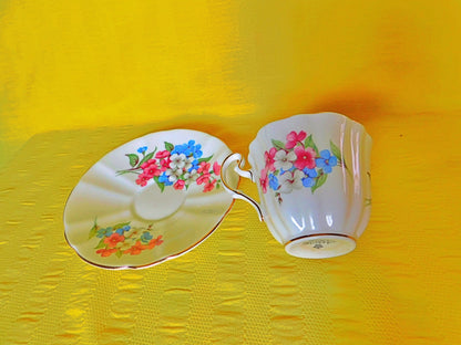 Adderley pink blue white floral 1260 cup and saucer VGU