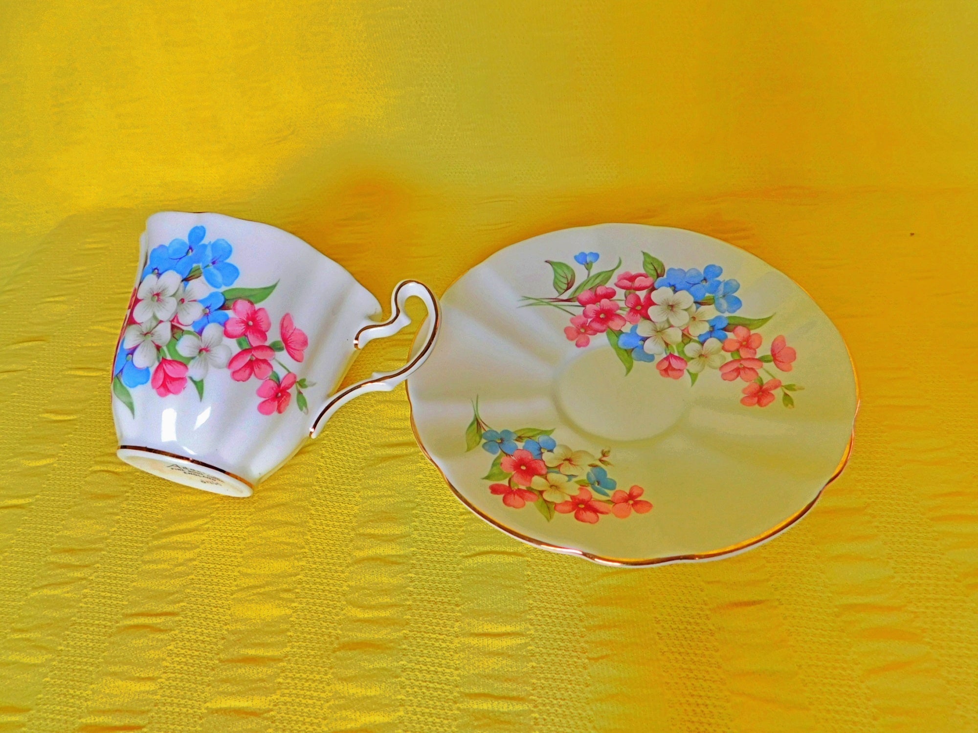 Adderley pink blue white floral 1260 cup and saucer VGU