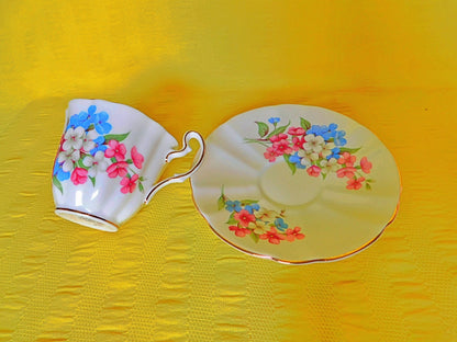 Adderley pink blue white floral 1260 cup and saucer VGU