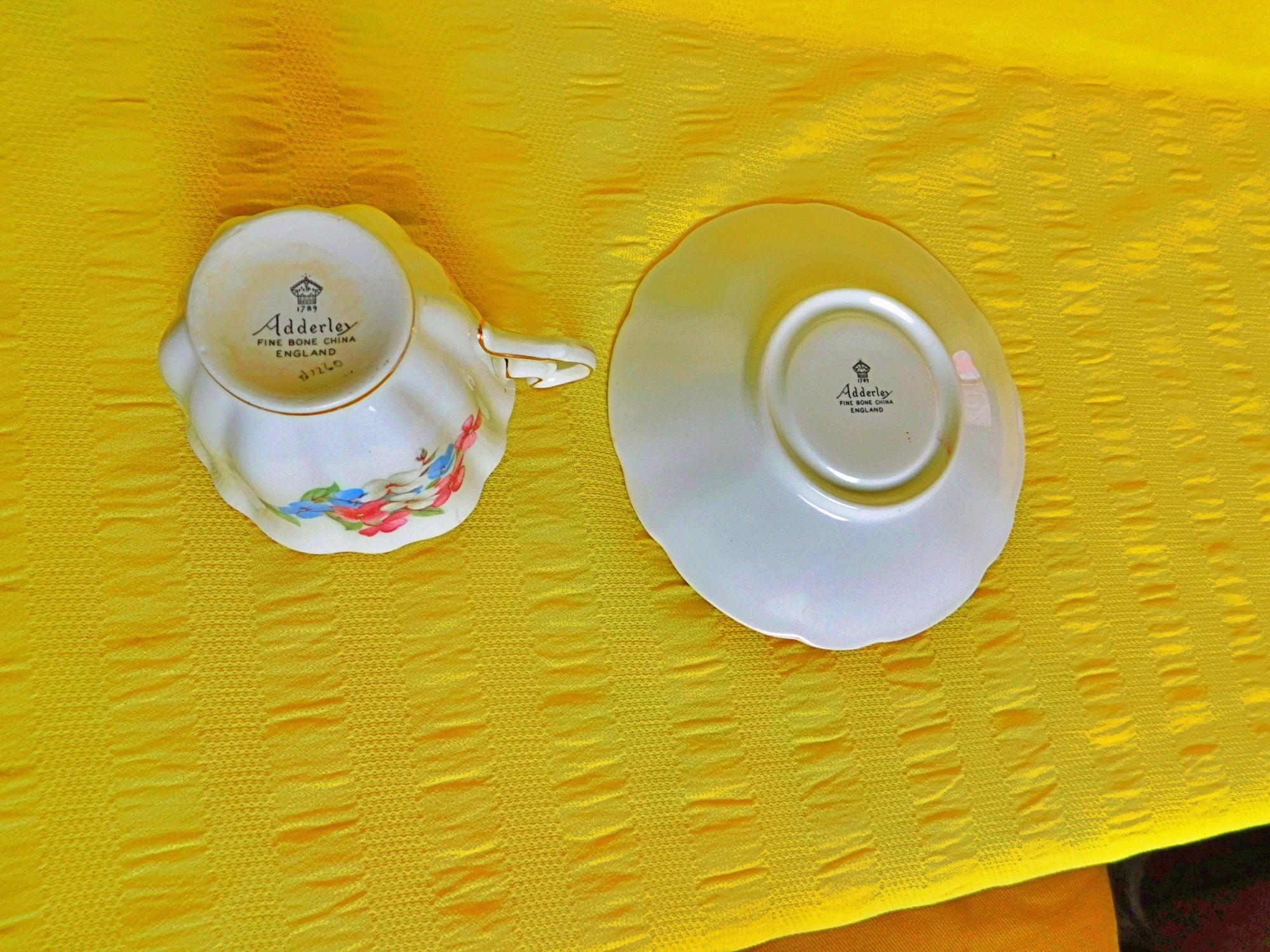 Adderley pink blue white floral 1260 cup and saucer VGU