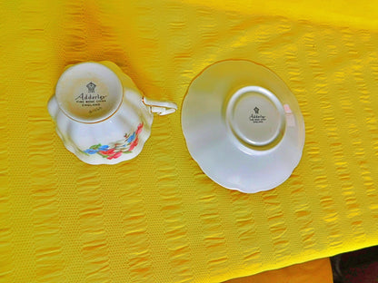 Adderley pink blue white floral 1260 cup and saucer VGU