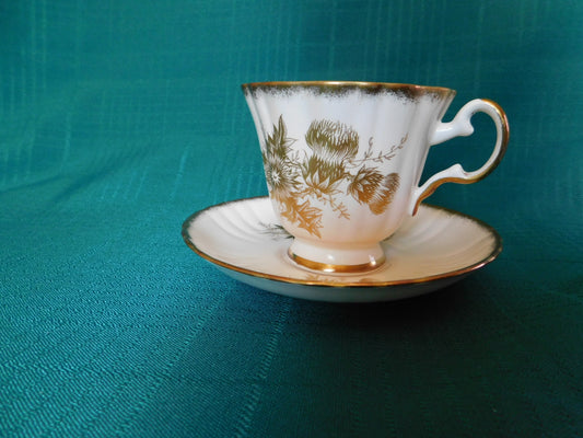 Royal Grafton K1885 gold thistle pink cup and saucer near mint condition