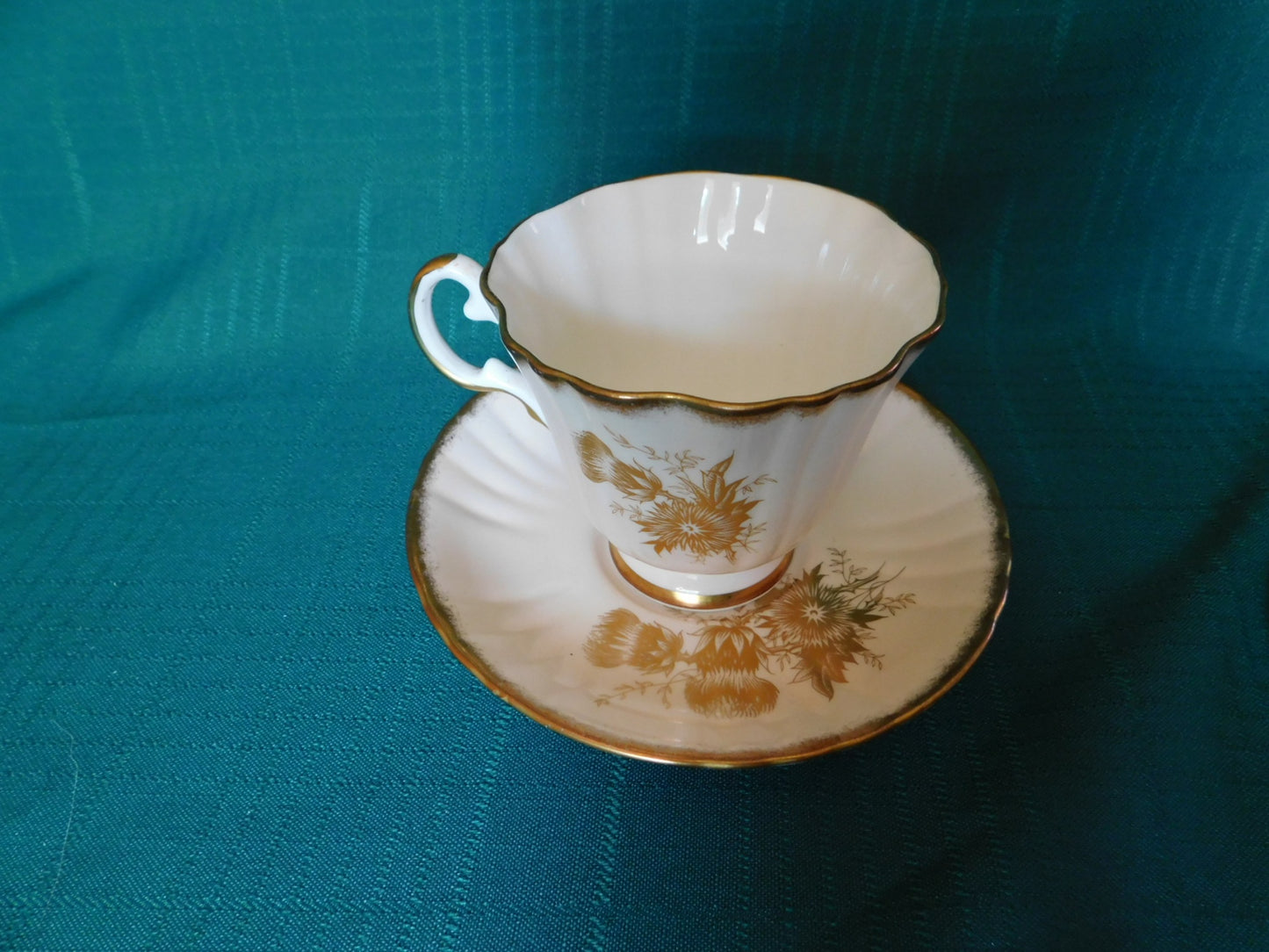 Royal Grafton K1885 gold thistle pink cup and saucer near mint condition