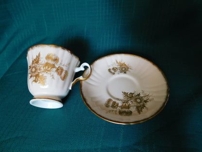 Royal Grafton K1885 gold thistle pink cup and saucer near mint condition