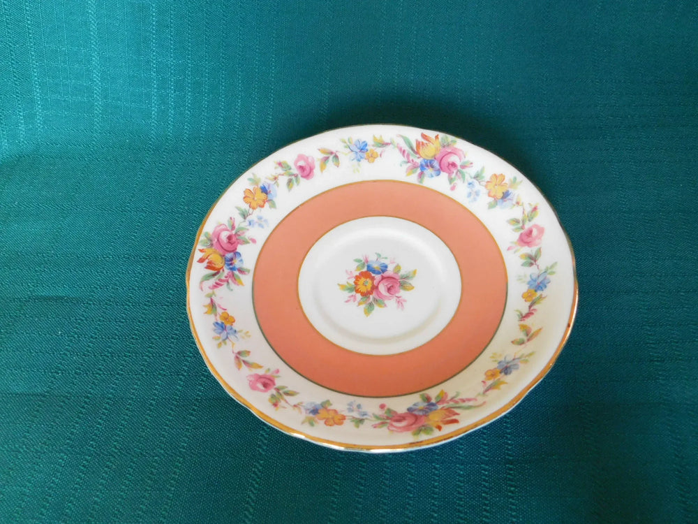 Paragon S5705/3 yellow pink blue floral peach band saucer