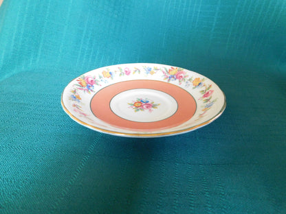 Paragon S5705/3 yellow pink blue floral peach band saucer VGU