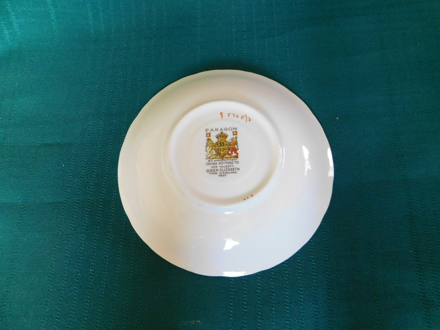 Paragon S5705/3 yellow pink blue floral peach band saucer VGU