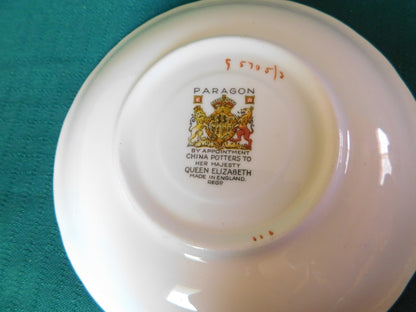 Paragon S5705/3 yellow pink blue floral peach band saucer VGU