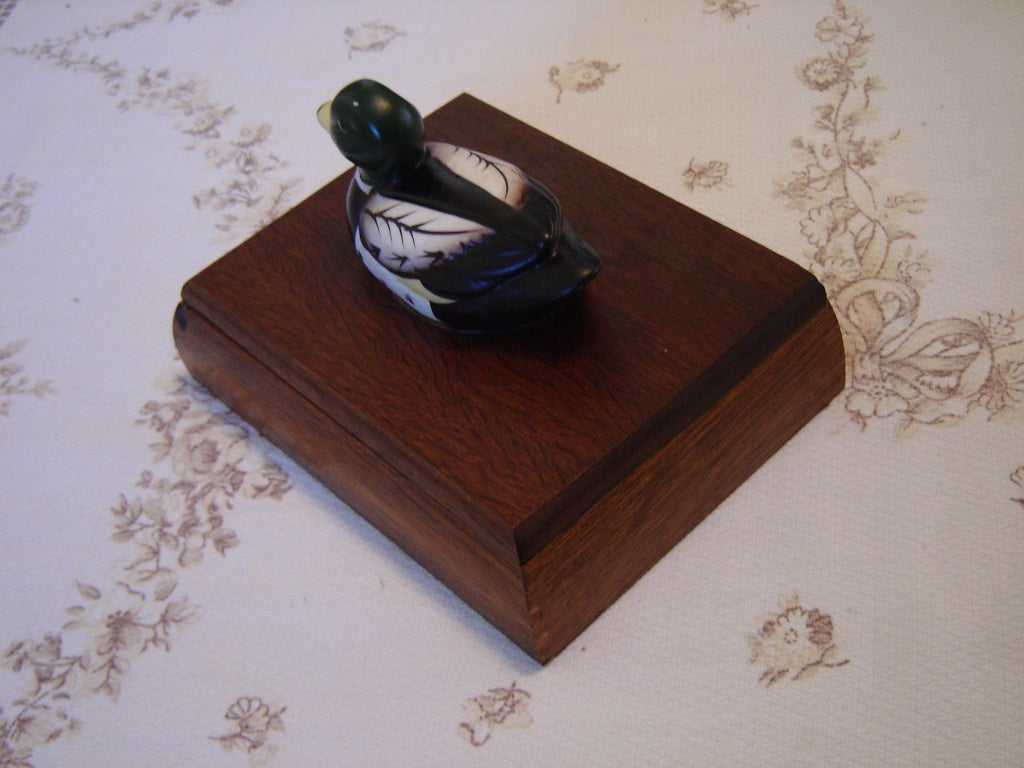 Vintage solid wood Duck double deck playing card box with cards VGU