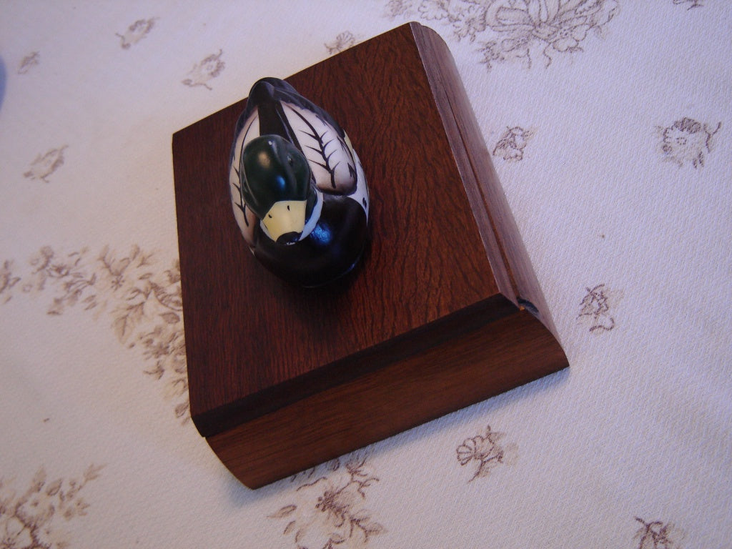 Vintage solid wood Duck double deck playing card box with cards VGU