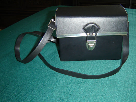 Black leatherette camera case with strap