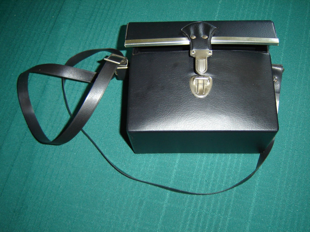 Black leatherette camera case with strap