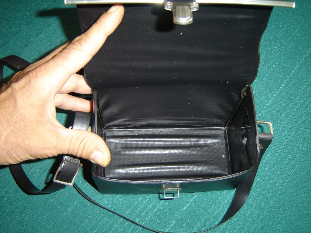 Black leatherette camera case with strap