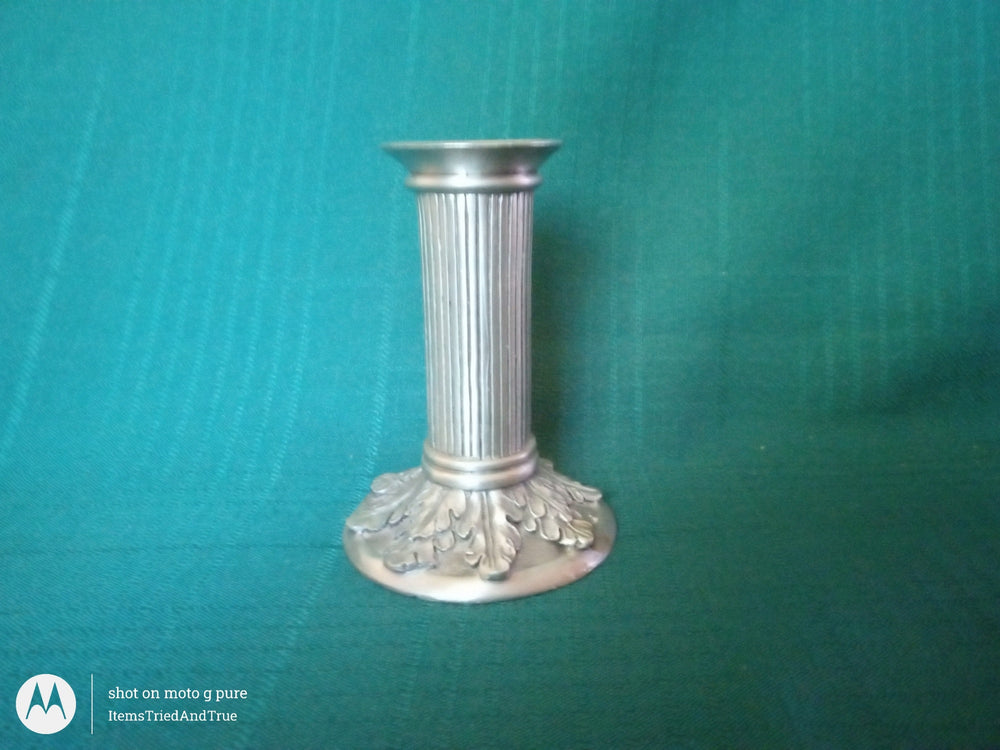 Seagull Pewter Fluted Column Candlestick – Acanthus Leaf Base Taper Candle Holder