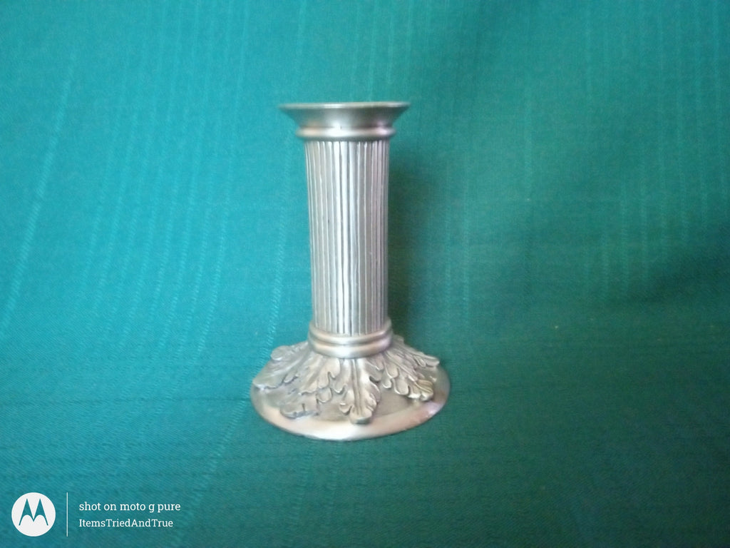 Seagull Pewter Fluted Column Candlestick – Acanthus Leaf Base Taper Candle Holder